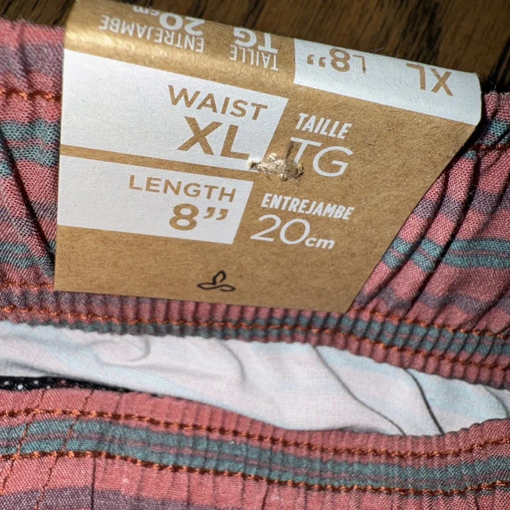 Prana Mens Metric E Waist Board Shorts Rust Stripe Size X Large 8